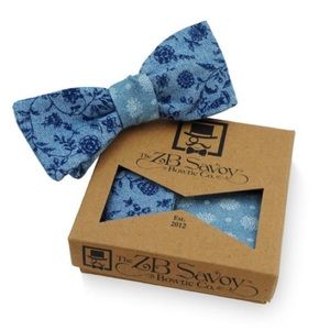 ZB Savoy Floral Sapphire Blue Chambray Denim Bow Tie